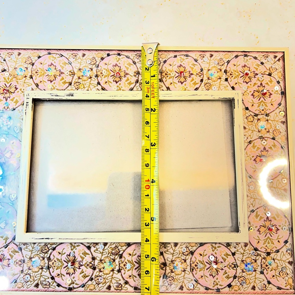 Metal Glass Fabric Picture Frame Pink Embroidered Sequins Floral 4x6" Photo - Picture 5 of 8